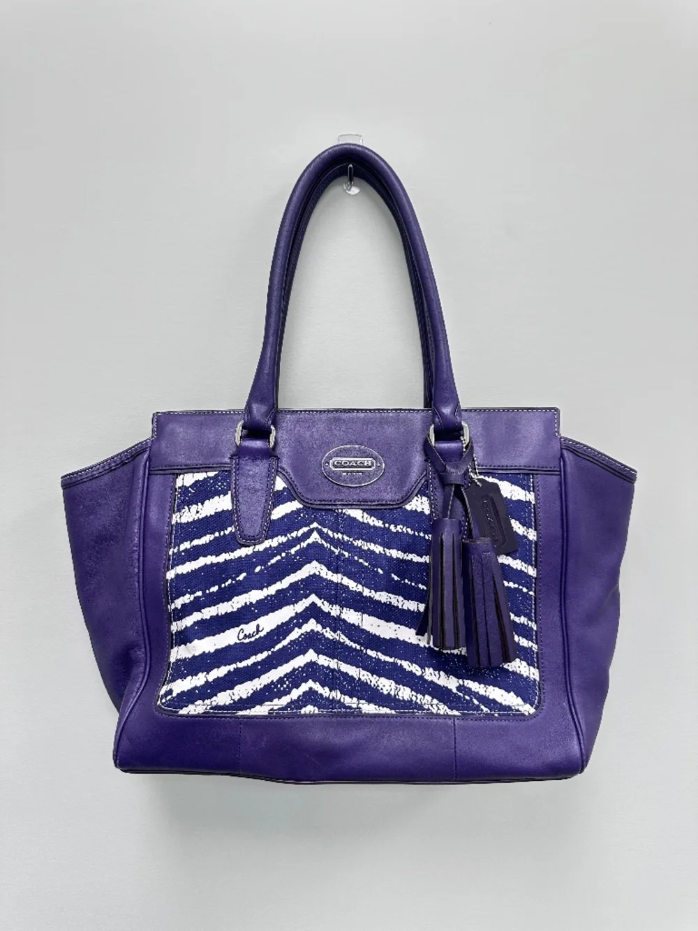 Vintage Coach Legacy Purple Leather and Zebra Printed Canvas Candace Carryall - Picture 1 of 16